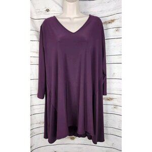 Sun Kim Purple Tunic Top XL Lagenlook Jersey Knit Swing Hi Low Womens